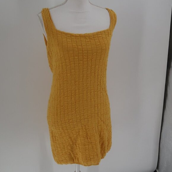 Free People Beach Mustard Yellow Dress with Button Back Detail Size Medium - Picture 1 of 6
